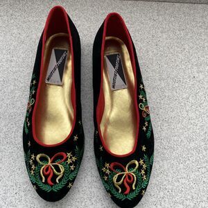 Mootsies Tootsies 7.5  Mistletoe Black Velvet Christmas Womens Shoes Flats 8992